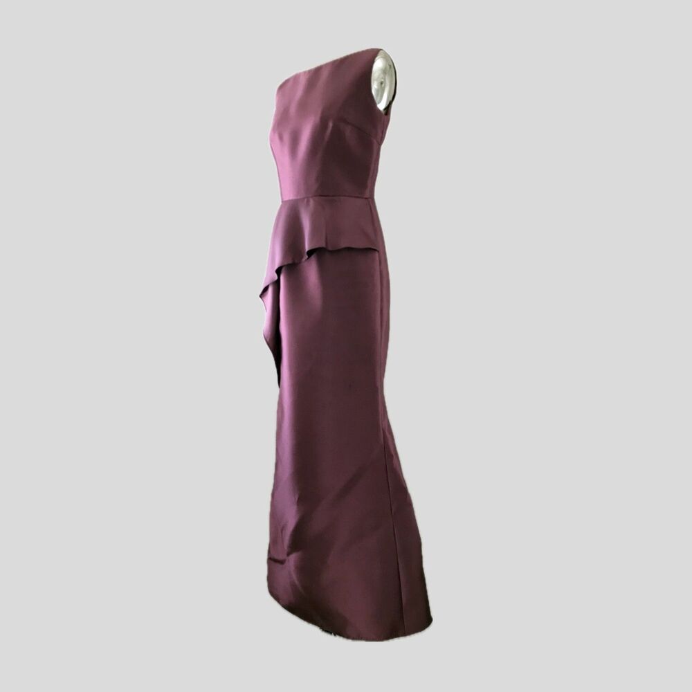 Carmen Marc Valvo Mauve Pink Sleeveless Satin Long Peplum Formal Dress Gown - 4